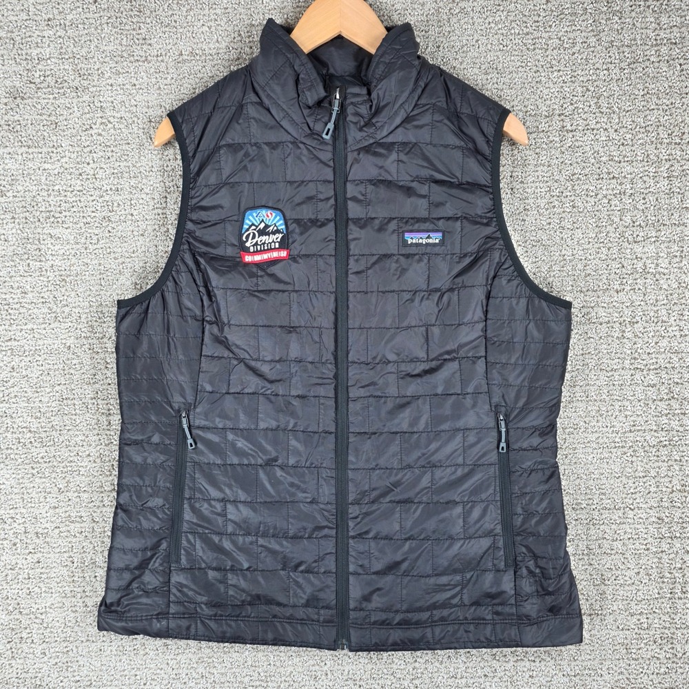 Patagonia Nano Puff Vest Womens XL Black Embroidered Patch Full Zip Puffer